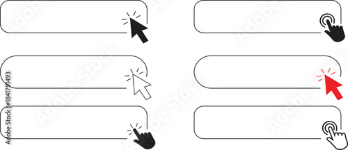 UI Interaction Concept with Clickable Buttons and Mouse Pointer Icons Representing Web Functionality and User Experience