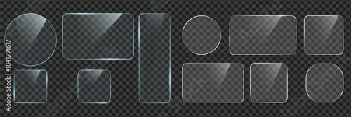 Glass plate frame Glossy window glass with reflections isolated on transparent surface