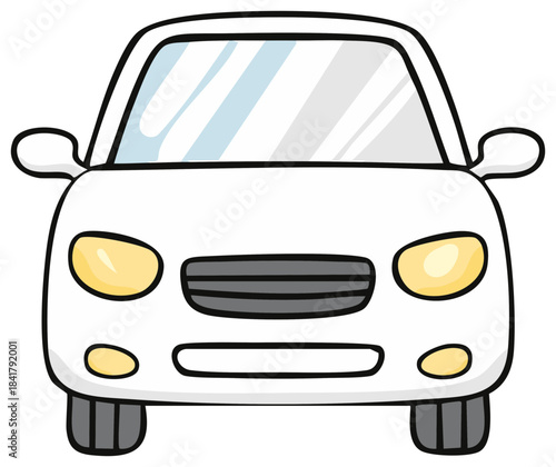 Clean white cartoon style car illustration front view generic passenger automobile