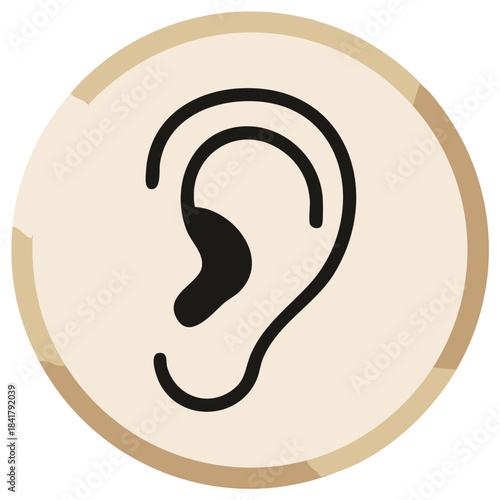 Human Ear Anatomy Illustration in Circle Design, Healthcare, Black line, Beige Shape, Icon