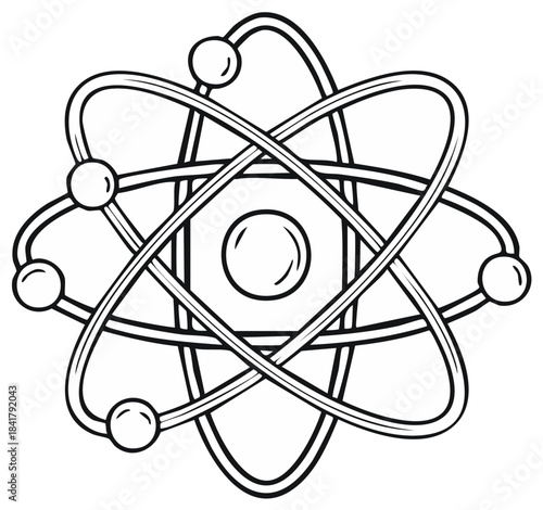 Atom Icon Outline Drawing Scientific Symbol with Nucleus and Electrons