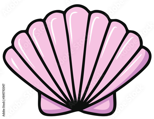Pink cartoon seashell illustration with bold outline and glossy highlights