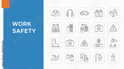 Collection of various work safety icons and symbols on