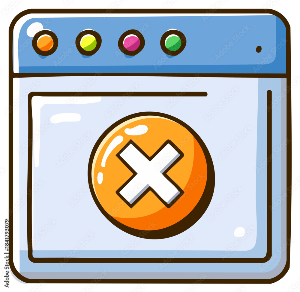 Obraz premium Cartoon Window with Orange Close Button Cross Icon Shows Digital Application Ending Tasks