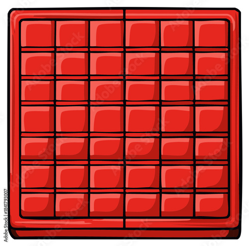 Cartoon illustration of a red square grid game board or sensory fidget toy