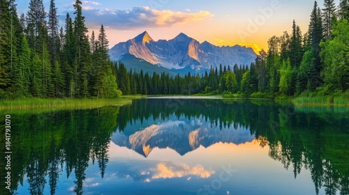 A serene mountain silhouette with sharp peaks