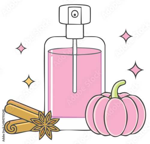 Autumn Fragrance with Pumpkin Spice and Cinnamon Stick Scent in a Pink Perfume Bottle