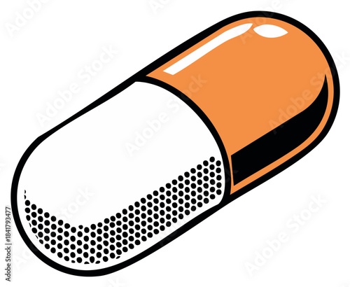 Graphic tablet illustration of an orange and white capsule pill for healthcare and pharmaceutical concepts