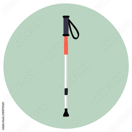 Illustration of a white cane with a dark handle and a red grip area