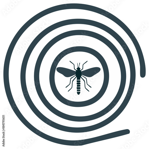 Vector icon of a mosquito coil with an insect silhouette for pest control