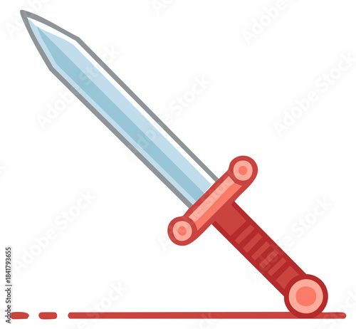 Medieval Sword Illustration with Red Hilt and Blue Blade Iconic Weapon Symbol
