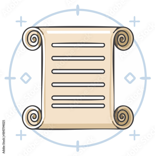 Ancient Scroll with Text and Decorative Elements
