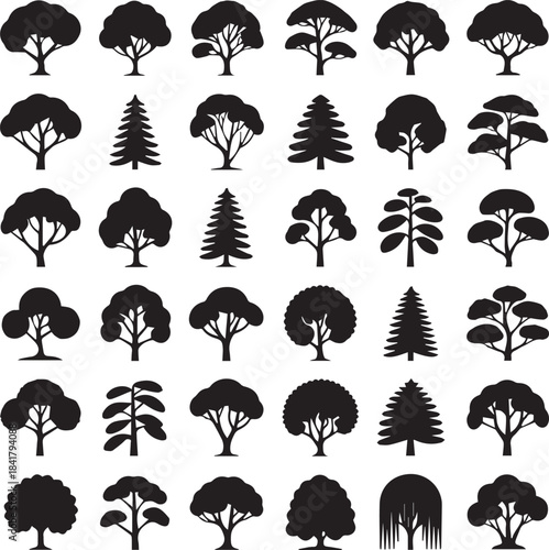 Tree Silhouettes Collection Nature Forest Icons