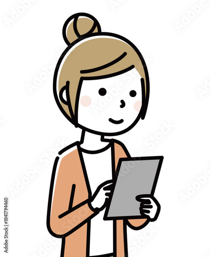 タブレットを見る若い女性