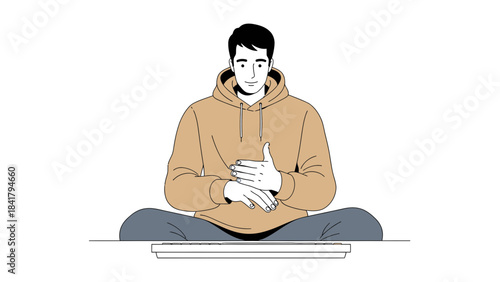 A man meditating or relaxing in a simple illustration graphic design on a white background