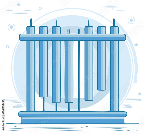 Blue xylophone, musical instrument with different lengths, musical instrument illustration
