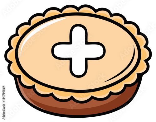 Festive Pie Cartoon with Cross Decoration Sweet Treat Dessert Icon Graphics
