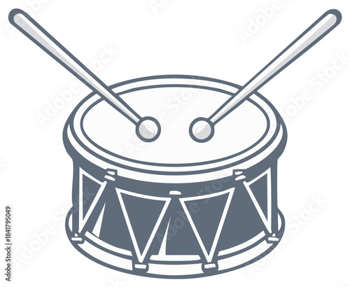 Musical drum and drumsticks graphic illustration for rhythm and percussion instrument