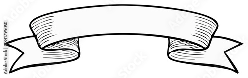 Hand drawn empty ribbon banner illustration in classic engraving style for text