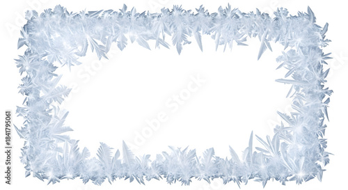 Frost ice crystal frame border winter cold season background template design element isolated on transparent background