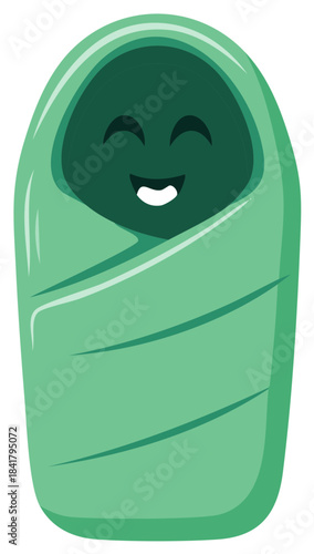 Happy Cartoon Newborn Swaddled in a Blanket Cute Wrapped Baby Smiling