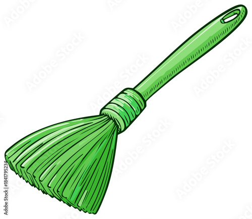 Cartoon style illustration of a green plastic basting or pastry brush cooking utensil