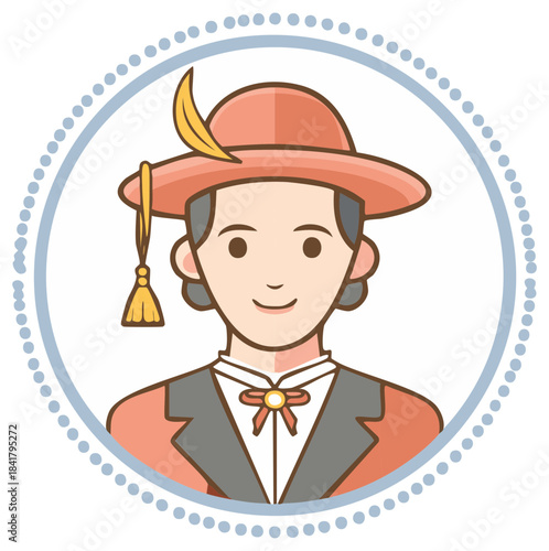 Smiling Man in Academic Hat with Feather and Tassel Illustration Icon