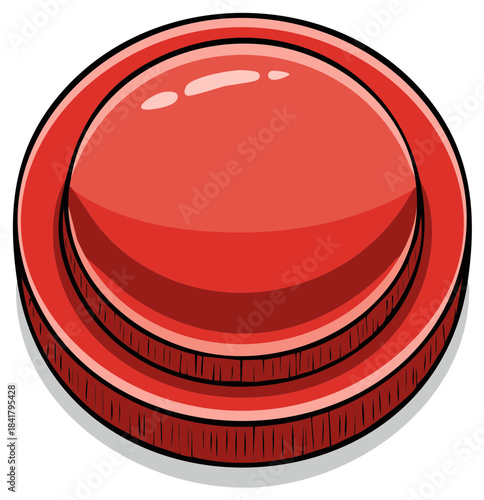 Stacked red buttons with shiny top layer in a comic book art style.