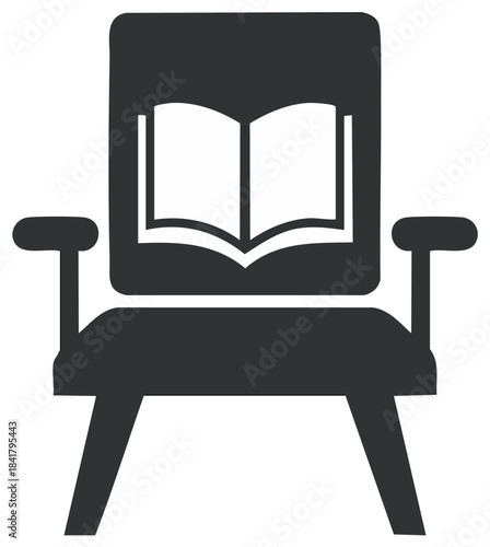 Armchair Showing Open Book Graphic Icon Representing Reading and Education