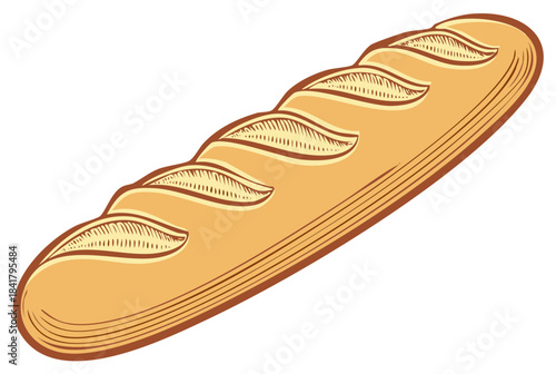 Vector Illustration of an appetizing crusty golden Baguette loaf with traditional cuts