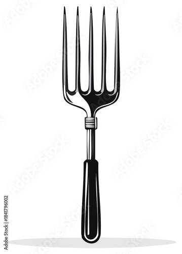 A sleek black and white vector illustration of a four pronged dinner fork
