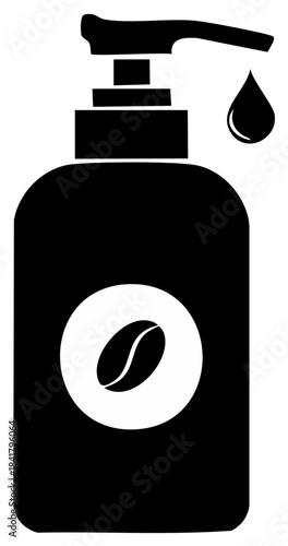 Coffee infused body lotion in a bottle with dispenser pump, liquid essence for skin care illustration