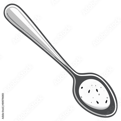 Spoon illustration with small black dots on white. Restaurant or kitchen utensil.