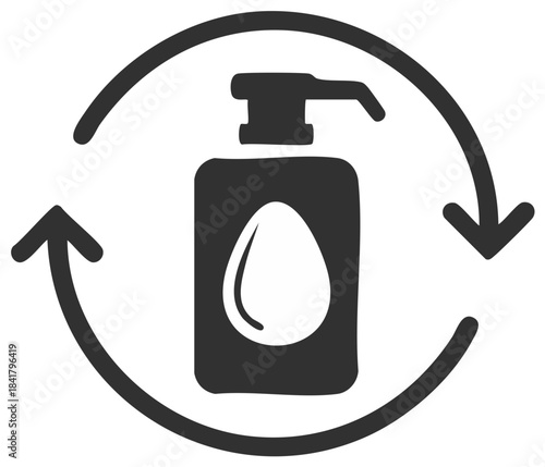 Bottle with dispenser and recycling arrow icon for personal care products