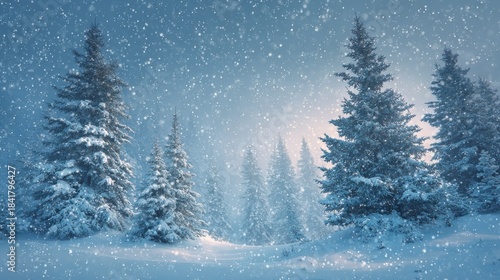 Wallpaper Mural snowcovered pine trees under falling snow serene winter wonderland scene against twilight sky with copy space Torontodigital.ca