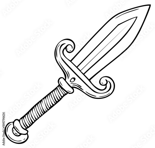 Stylized Sword Illustration: Antique Weapon Design with Decorative Hilt and Blade