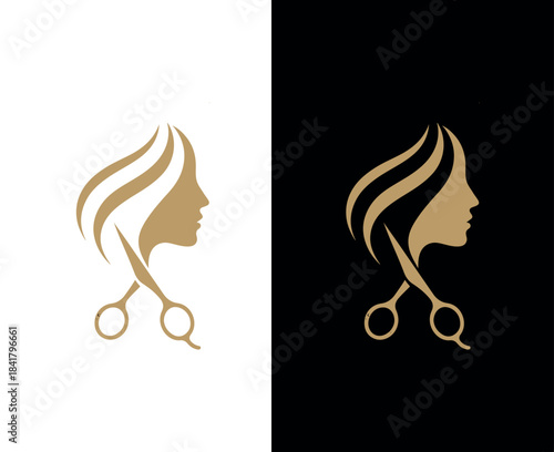 This minimal hair salon logo features a clean and elegant scissor design creatively integrated with subtle hair flow lines, making it perfect for modern hairdressers, beauty salons, barbershops, and g