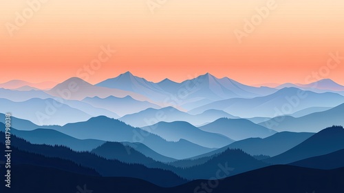 Smoothly fading layers of mountain silhouettes under a soft