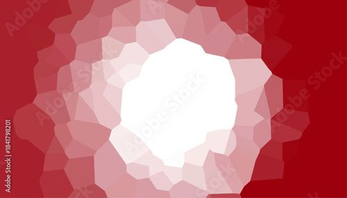 Abstract red polygon mosaic background with geometric low poly shapes forming a gradient frame around a white center