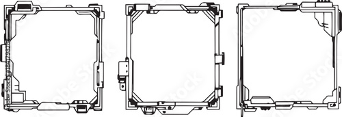 A set of cyberpunk style frames. Hand drawn vector illustration