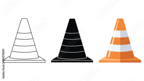 Traffic Cones Modern USB Charger Vector Set in Three Styles — Line Art, Silhouette and Color Version