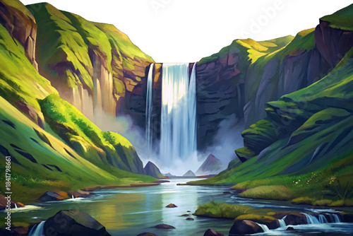 Skogafoss delivers a wide, thunderous curtain of water framed by steep green cliffs, producing rainbows on sunny days and remaining one of Iceland’s most iconic waterfalls