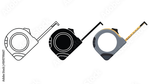 Tape Measures Modern USB Charger Vector Set in Three Styles — Line Art, Silhouette and Color Version , Different Colors and Styles