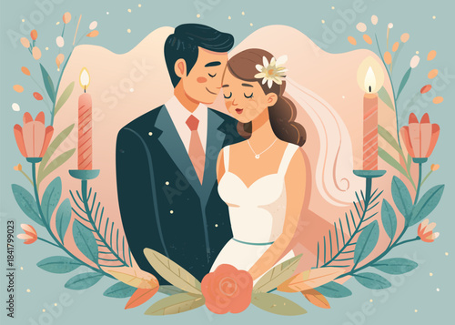 Elegant Wedding Celebration with Bride Groom and Flowers