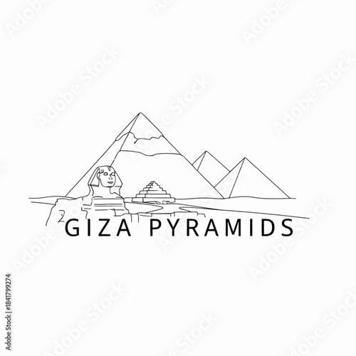 Outline illustration of the Giza Pyramids Egypt ancient landmark
