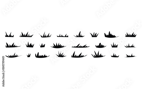 Set of diverse black grass silhouettes on a white background