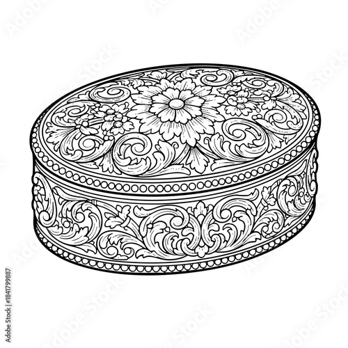 Vintage Ornate Box Line Art Engraving Floral Pattern Illustration