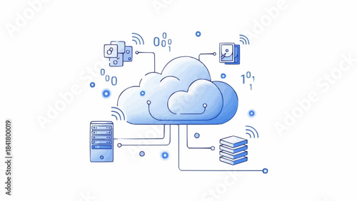 Cloud computing data storage and network connection concept illustration