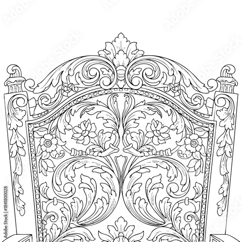 Antique ornate carved chair back vector illustration