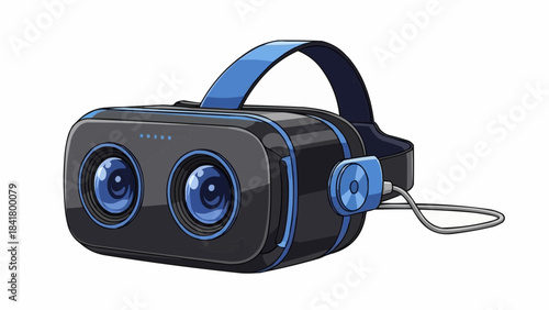 Virtual reality headset with blue accents and attached cable, cartoon style